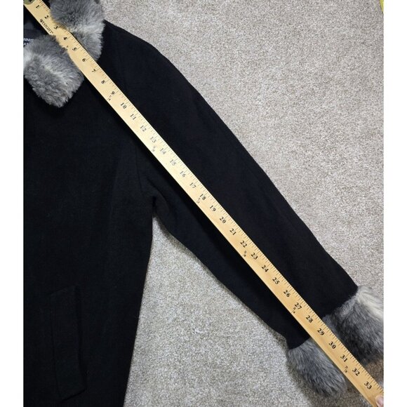 Dennis Basso Fleece Coat Faux Fur Trim Oversize Cozy Black Dress & Casual Size L - Picture 7 of 10